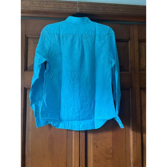 NWT Untuckit Women's Linen Button Up Classic Blush Aqua Shirt Long Sleeve Size 0 - Picture 10 of 11